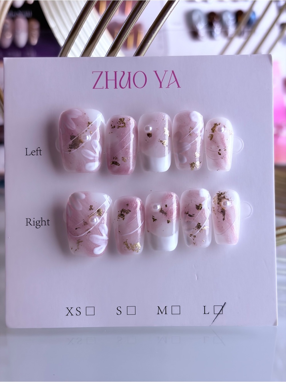 Pink and white Marble Gold Foil Press-On Nails